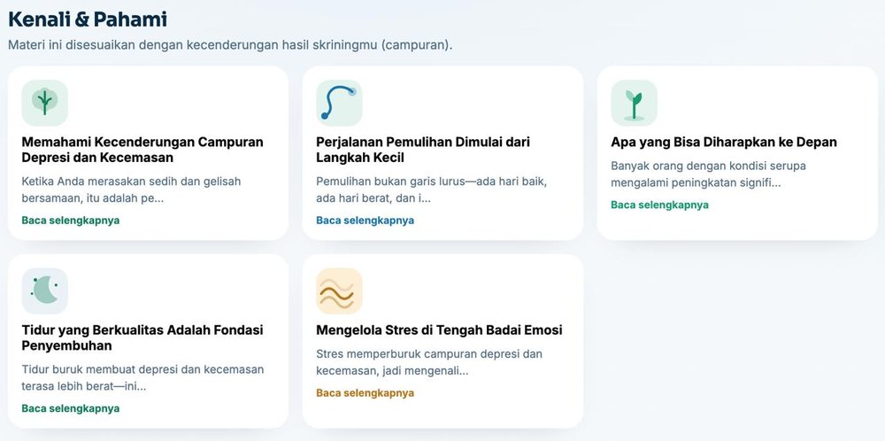 Materi edukasi Kenali dan Pahami yang disesuaikan dengan hasil skrining