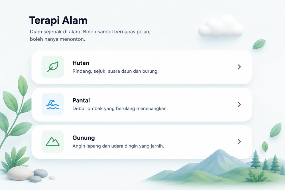 Terapi Alam: pilihan suasana hutan, pantai, dan gunung