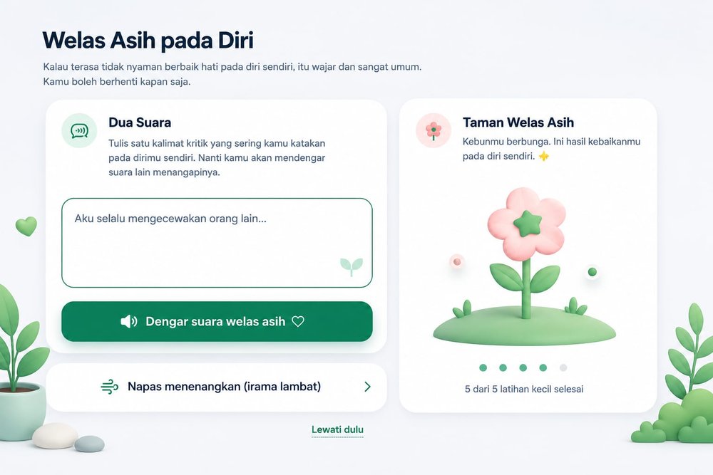 Latihan Welas Asih pada Diri: Dua Suara dan Taman Welas Asih